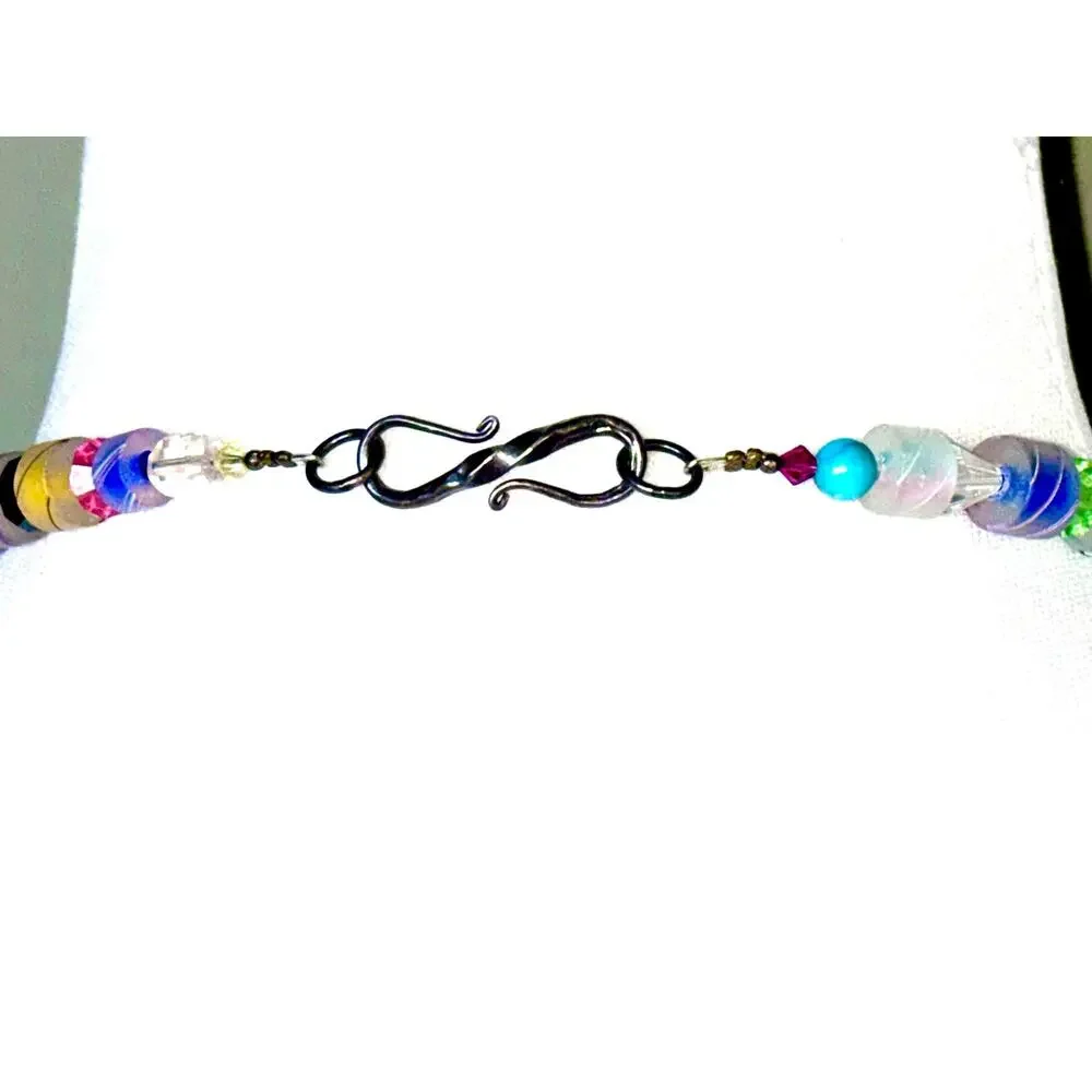 Vintage Artisan Multicolor Furnace Art Smoked Glass Beaded Necklace